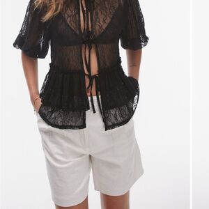Lace sheer tie front cover/top
